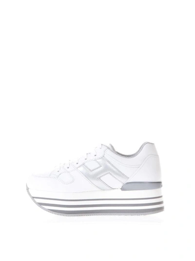 Shop Hogan White Maxi H222 Leather Sneakers