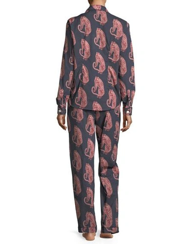 Shop Desmond & Dempsey Tiger-print Classic Pajama Set In Blue Pattern