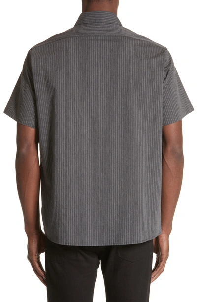 Shop R13 Mechanice Short Sleeve Woven Shirt In Charcoal Pinstripe