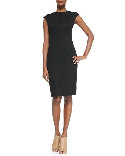 Shop Akris Punto Cap-sleeve Zip-front Seamed Dress, Black