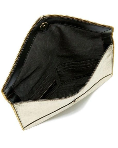 Shop Rebecca Minkoff Leo Metallic Leather Clutch Bag, Champagne