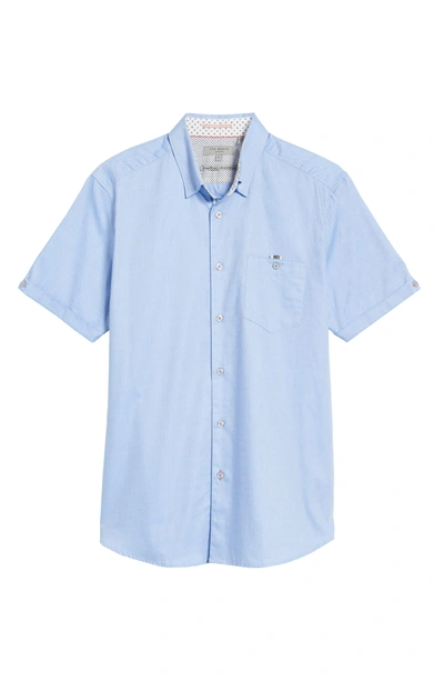Shop Ted Baker Wallo Trim Fit Short Sleeve Sport Shirt In Blue