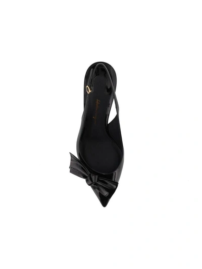 Shop Ferragamo Slingback Decollete With Flower Heel Detail In Black
