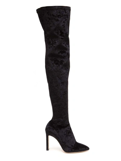 Shop Jimmy Choo Over-the-knees Boots In Velvet In Nero