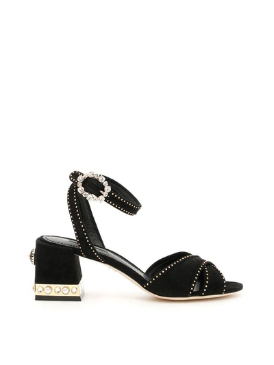 Shop Dolce & Gabbana Suede Keira Sandals With Micro Studs In Nero Oro|nero