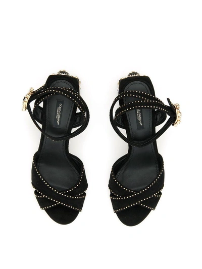 Shop Dolce & Gabbana Suede Keira Sandals With Micro Studs In Nero Oro|nero