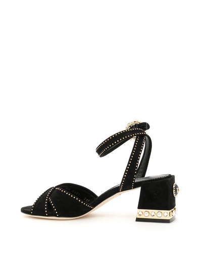 Shop Dolce & Gabbana Suede Keira Sandals With Micro Studs In Nero Oro|nero