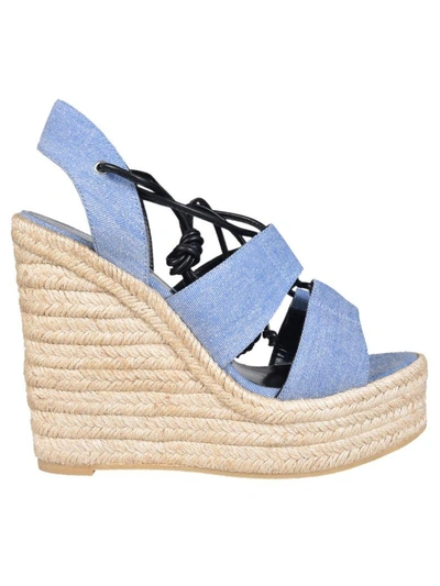 Shop Saint Laurent Espadrille 95 Wedge Sandals In Blue