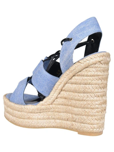 Shop Saint Laurent Espadrille 95 Wedge Sandals In Blue