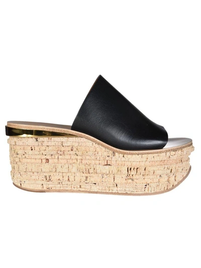 Shop Chloé Camille Wedge Mules In Black