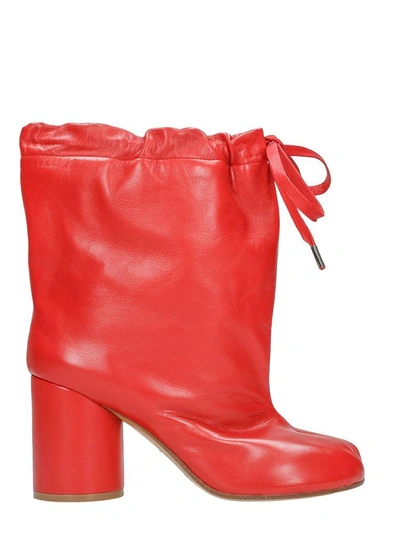 Shop Maison Margiela Tabi Drawstring Ankle Boots In Red
