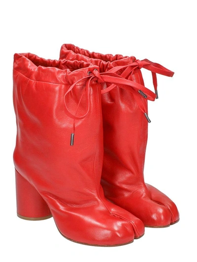 Maison Margiela Tabi Drawstring Ankle Boots In Red | ModeSens