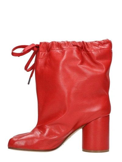 Shop Maison Margiela Tabi Drawstring Ankle Boots In Red