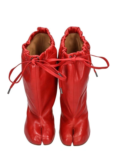 Shop Maison Margiela Tabi Drawstring Ankle Boots In Red