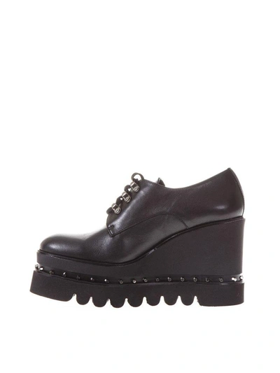 Shop Ras Nappa High Wedge Lace Up Mocassin In Black
