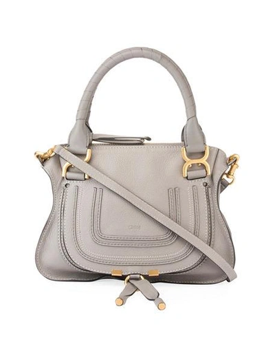 Shop Chloé Marcie Small Double-carry Satchel Bag In Cashmere Grey