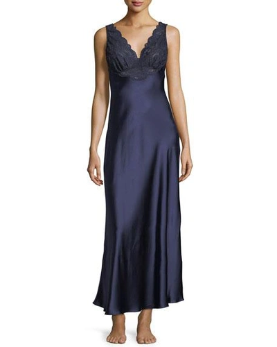 Shop Christine Designs Bijoux Lace-trim Nightgown In Navy