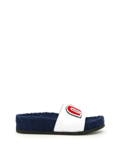 Shop Miu Miu Terrycloth M Slides In Bianco (white)