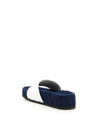 Shop Miu Miu Terrycloth M Slides In Bianco (white)