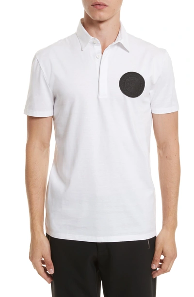 Shop Versace Logo Patch Jersey Polo In White