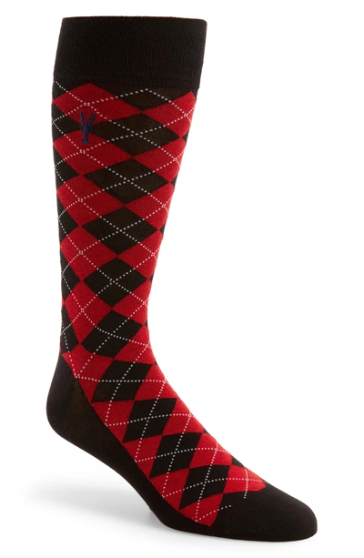 Shop Cole Haan Pinch Argyle Socks In Black/ Red