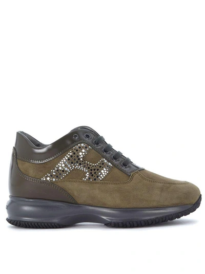 Shop Hogan Interactive Leather Suede Sneaker With Mirror Polka Dots In Verde