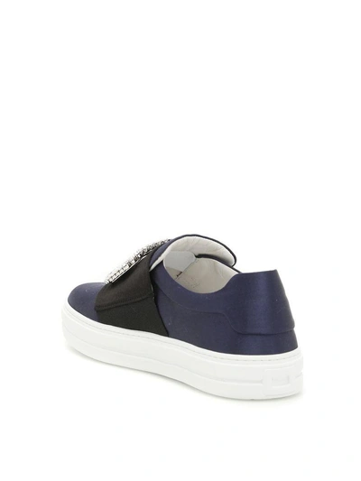 Shop Roger Vivier Satin Sneakers With Rhinestones In Navy Blackblu