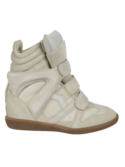 Shop Isabel Marant Suede Wedge Sneakers In Ecru