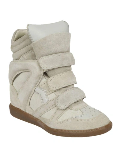 Shop Isabel Marant Suede Wedge Sneakers In Ecru