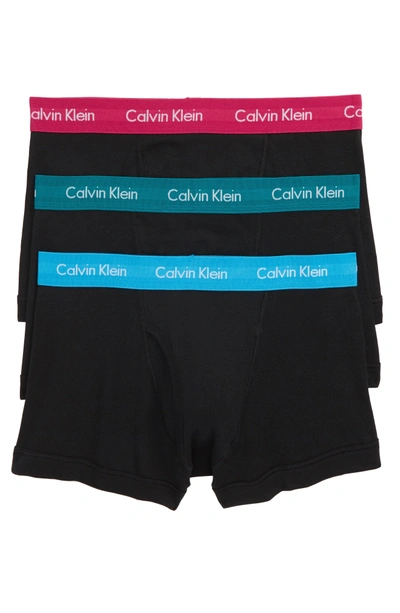 Shop Calvin Klein Cotton Trunks In Black W/ Blue/ Green/ Amaranth