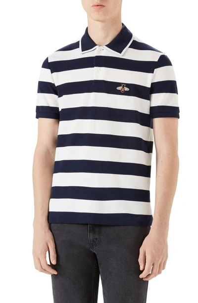 Justitie verdrievoudigen de wind is sterk Gucci Bee-appliqué Striped Cotton Polo Shirt In Blue | ModeSens