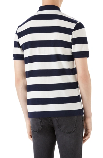 Shop Gucci Stripe Bee Pique Polo In Ink/white