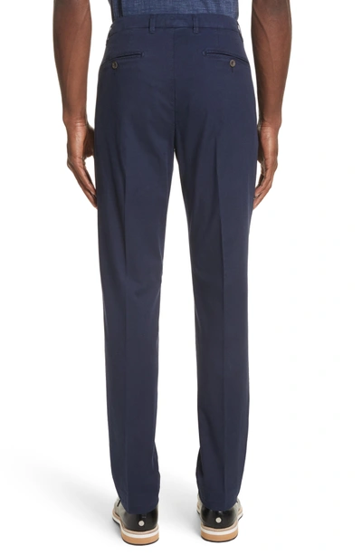 Shop Canali Flat Front Stretch Solid Cotton Trousers In Navy