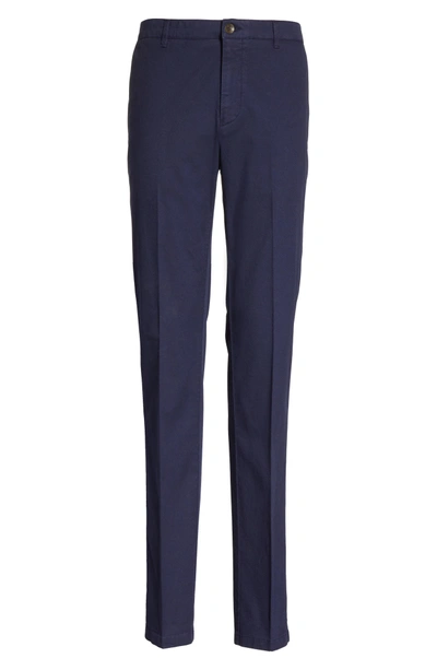 Shop Canali Flat Front Stretch Solid Cotton Trousers In Navy