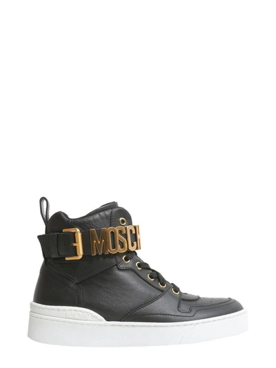 Shop Moschino High-top Sneakers With Logo Lettering In Nero