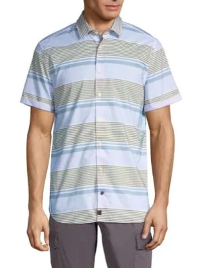 Shop Strellson Caspar Mixed Stripe Button-down In Olive Green