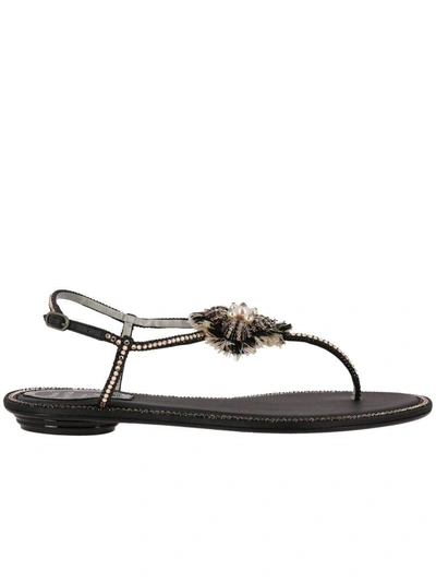 Shop René Caovilla Rene Caovilla Flat Sandals Shoes Women Rene Caovilla In Black