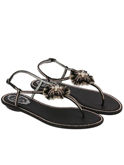 Shop René Caovilla Rene Caovilla Flat Sandals Shoes Women Rene Caovilla In Black