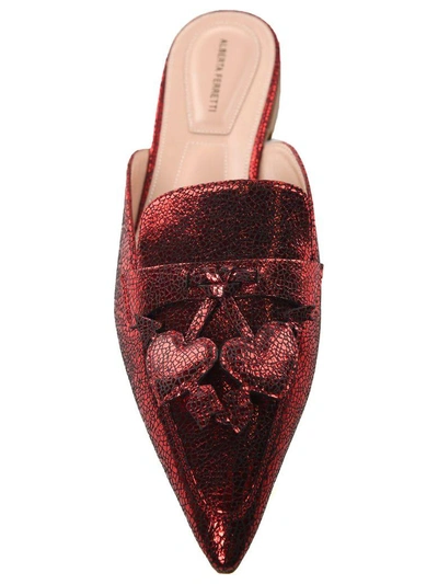 Shop Alberta Ferretti Mia Metallic-leather Backless Loafers In Bronze