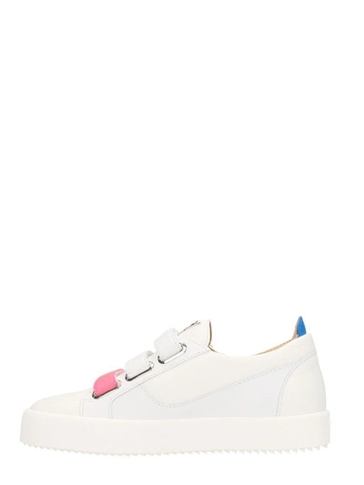 Shop Giuseppe Zanotti White Calfskin Leather Low-top Sneaker With Three Straps