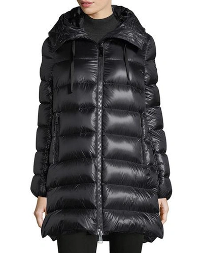 Shop Moncler Suyen Hooded Zip Coat In Black