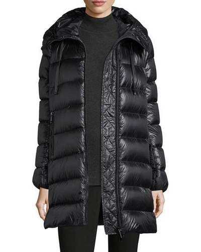 Shop Moncler Suyen Hooded Zip Coat In Black