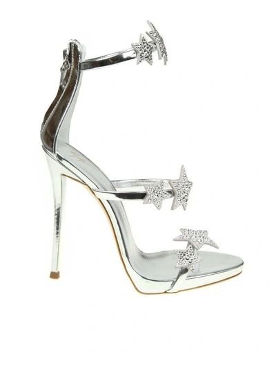 Shop Giuseppe Zanotti "harmony Star" Sandal In Silver Mirror Patent