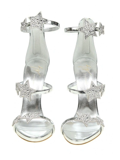 Shop Giuseppe Zanotti "harmony Star" Sandal In Silver Mirror Patent