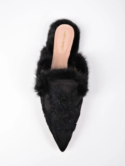 Shop Alberta Ferretti Floral Embroidered Slippers In Black