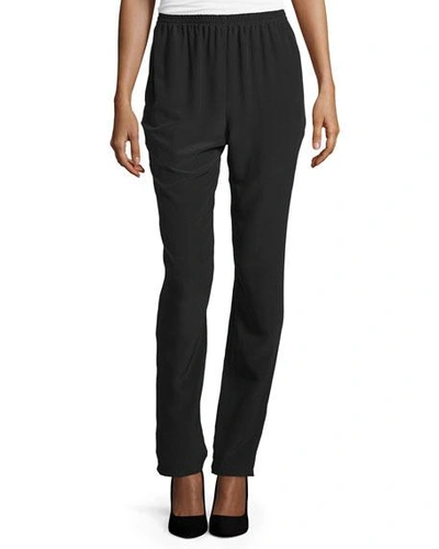 Eskandar Slim-leg Silk Trousers, Black In Black