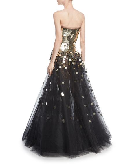 Oscar De La Renta Strapless Sequined Tulle Ball Gown In Black | ModeSens