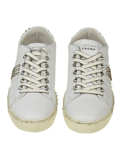 Shop Leather Crown Leather Sneakers With Studs In White