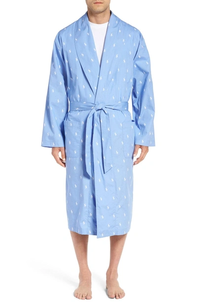 Shop Polo Ralph Lauren 'polo Player' Cotton Robe In Beach Blue