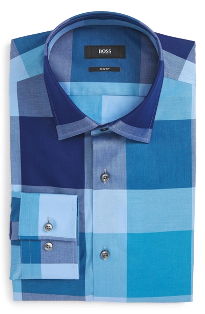 Shop Hugo Boss Jenno Slim Fit Check Dress Shirt In Blue